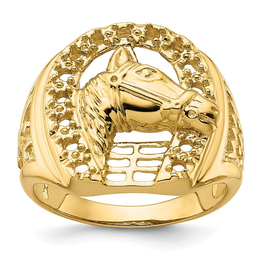 14k Yellow Gold Horseshoe w/Horse in Center Mens Ring Mounting