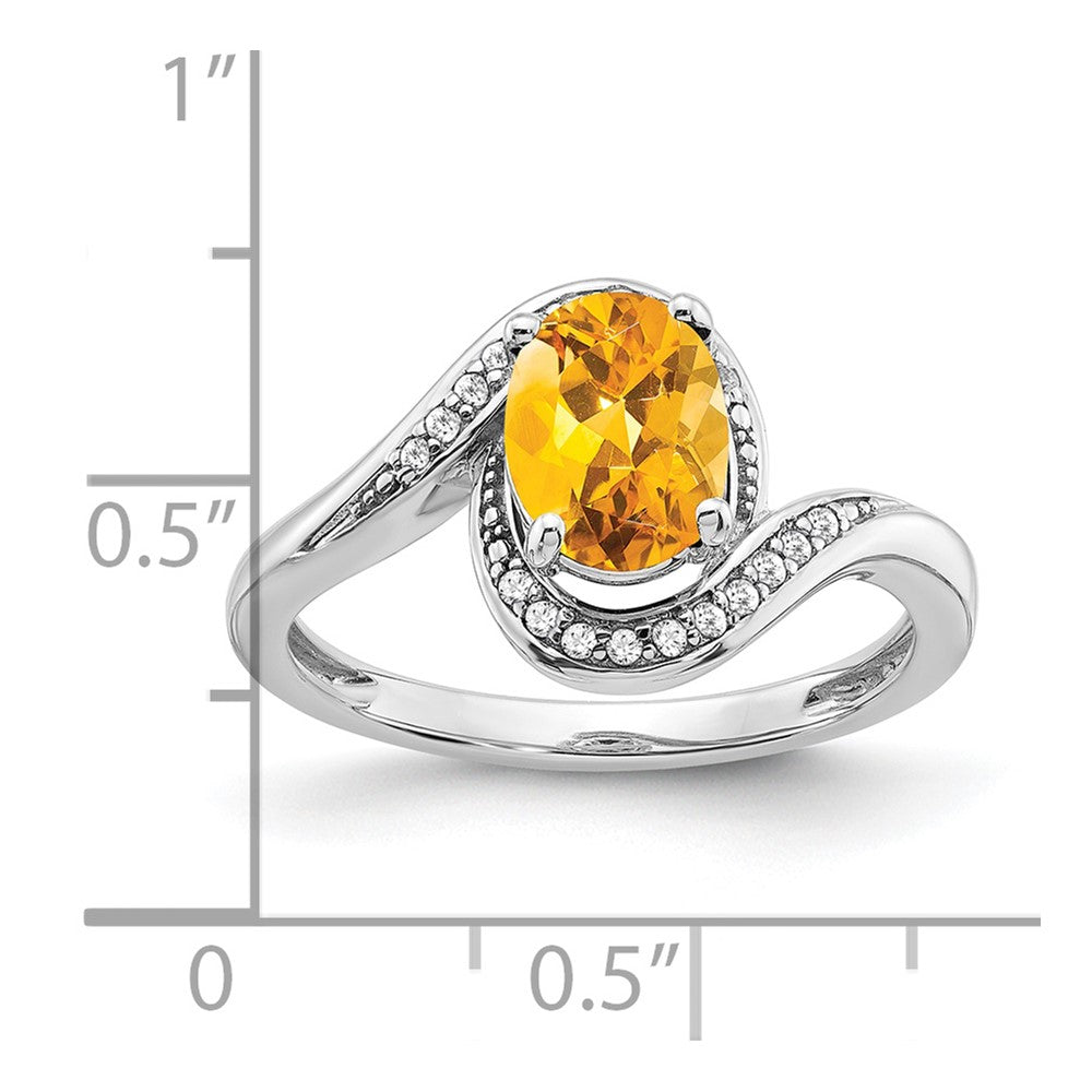 14k White Gold Oval Citrine and Diamond Bypass Ring
