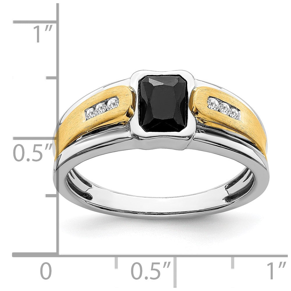 14k Two-tone Onyx and Diamond Mens Ring
