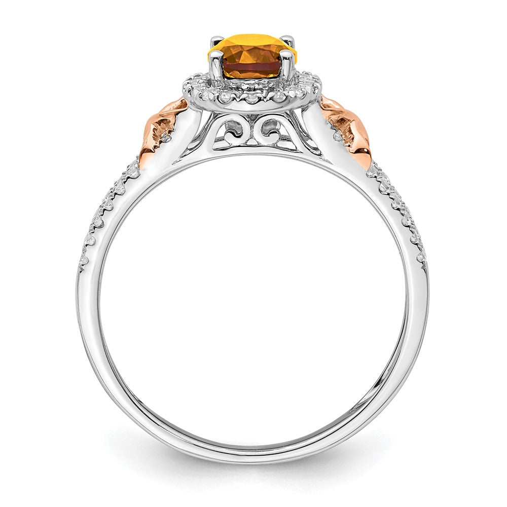 14k White Gold w/RG Accent Citrine and Diamond Halo Ring
