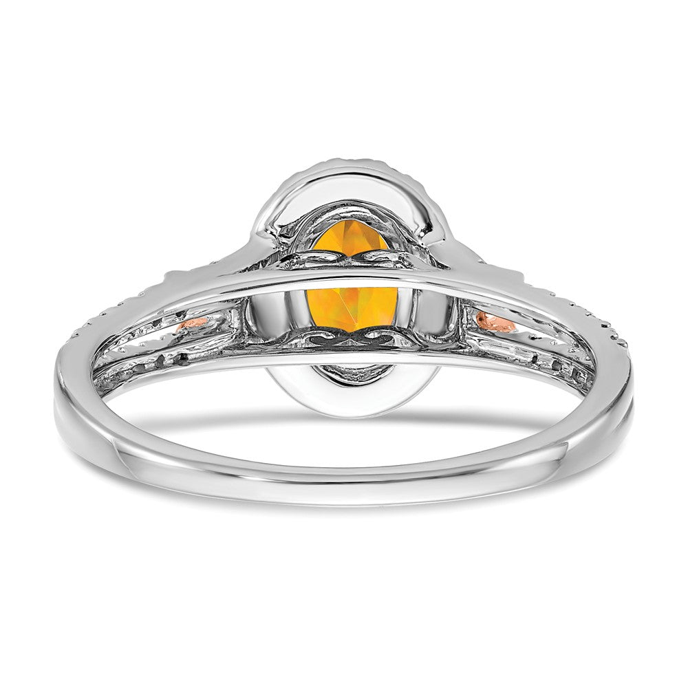 14k White Gold w/RG Accent Citrine and Diamond Halo Ring