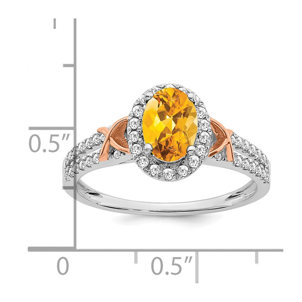 14k White Gold w/RG Accent Citrine and Diamond Halo Ring