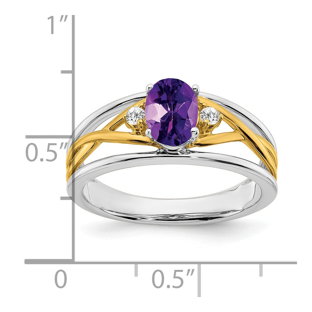 14k Two-tone Amethyst and Diamond Ring