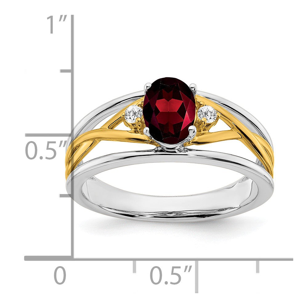 14k Two-tone Garnet and Diamond Ring