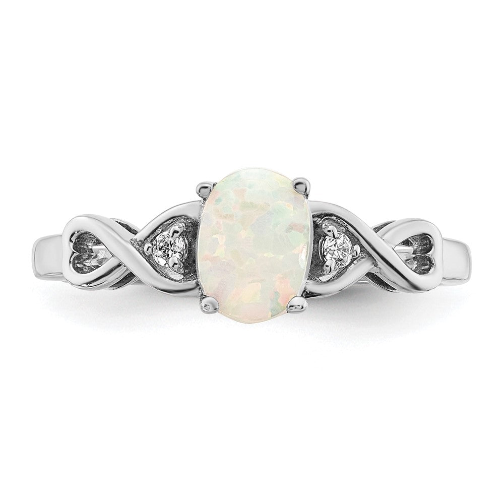 14k White Gold Created Opal and Diamond Ring