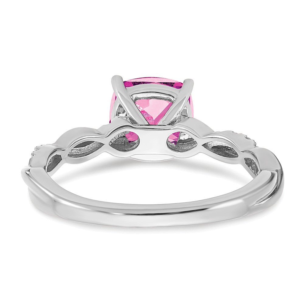 Sterling Silver Rhodium-plated Created Pink Sapphire and Diamond Ring