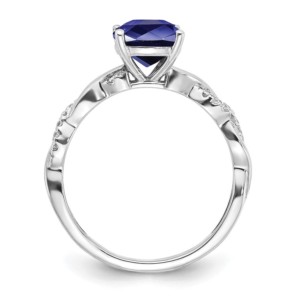 Sterling Silver Rhodium-plated Created Sapphire and Diamond Ring