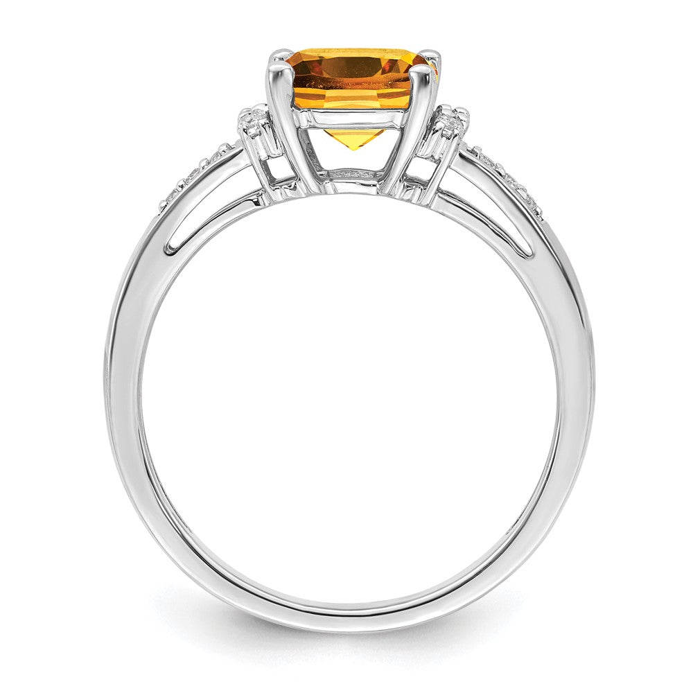 14k White Gold Cushion Citrine and Diamond Ring
