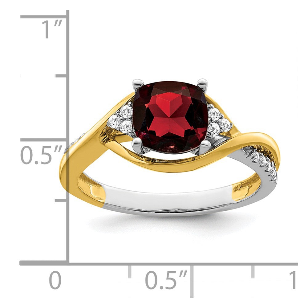 14k Two-tone Cushion Garnet and Diamond Ring