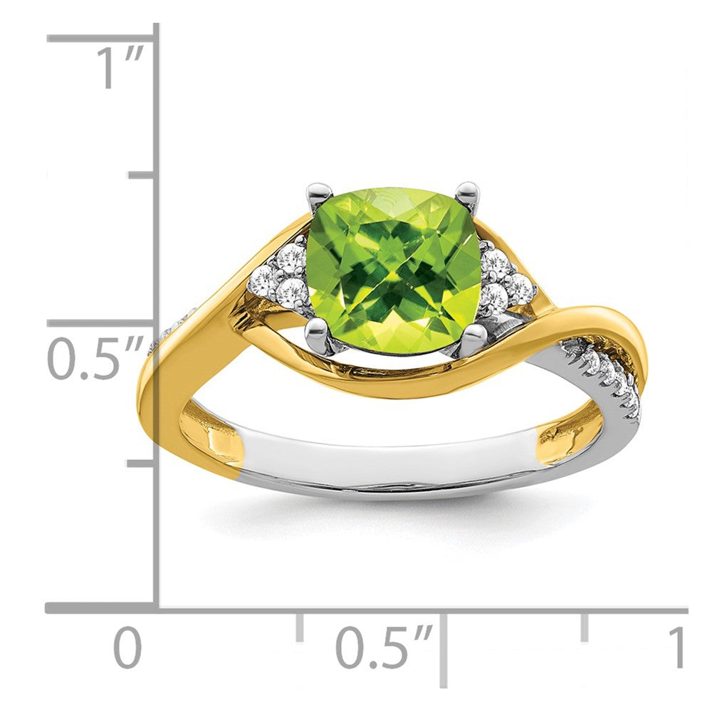 14k Two-tone Cushion Peridot and Diamond Ring