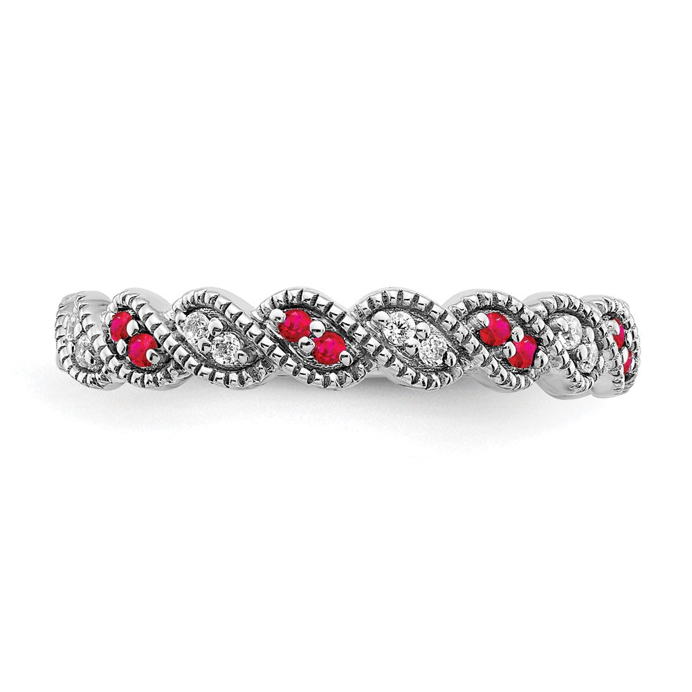 14k White Gold Ruby and Diamond Twist Band