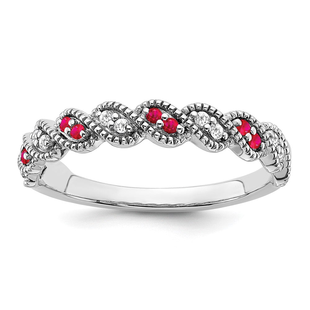 14k White Gold Ruby and Diamond Twist Band
