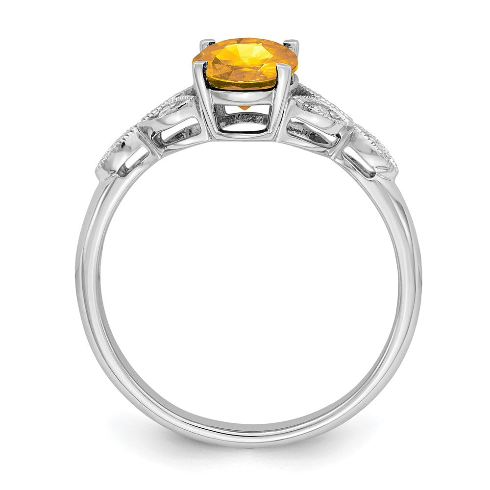 14k White Gold Oval Citrine and Diamond Ring