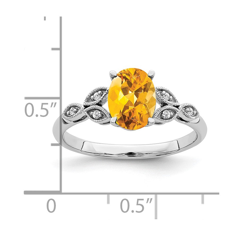 14k White Gold Oval Citrine and Diamond Ring