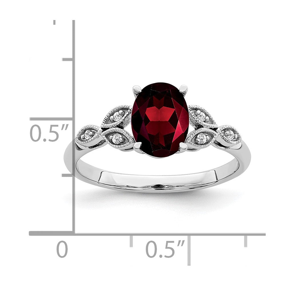 14k White Gold Oval Garnet and Diamond Ring