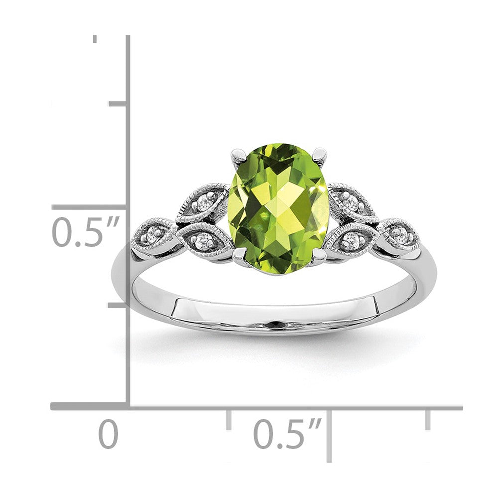 14k White Gold Oval Peridot and Diamond Ring