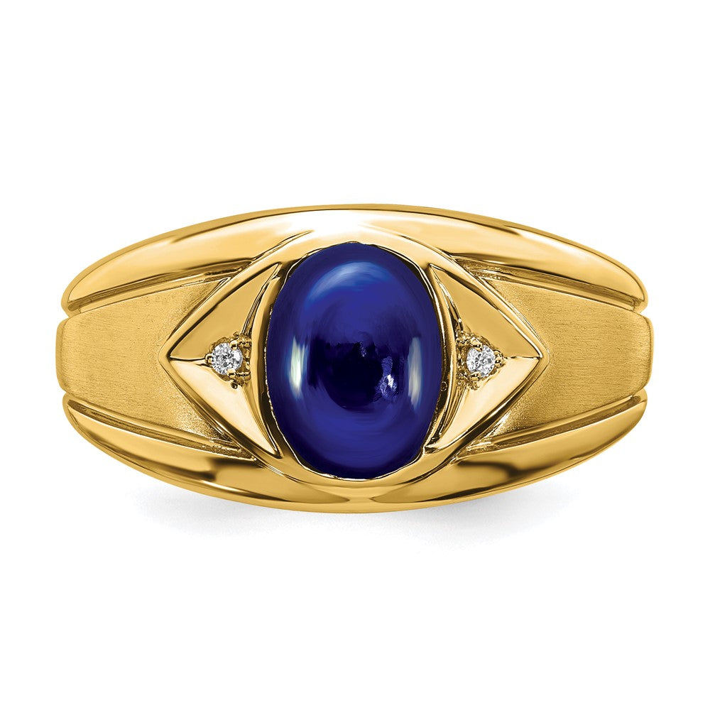 14k Created Sapphire and Diamond Mens Ring