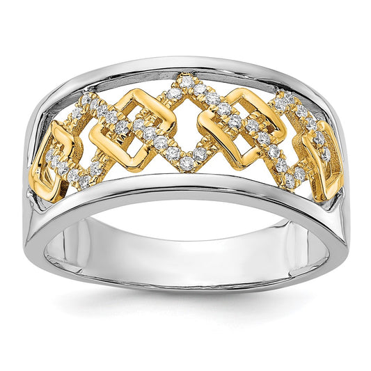 14k Two-tone Polished Fancy Squares Diamond Ring