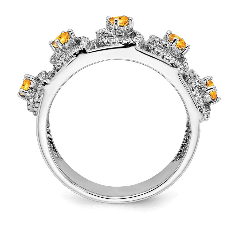 14k White Gold Polished Diamond and Citrine Ring