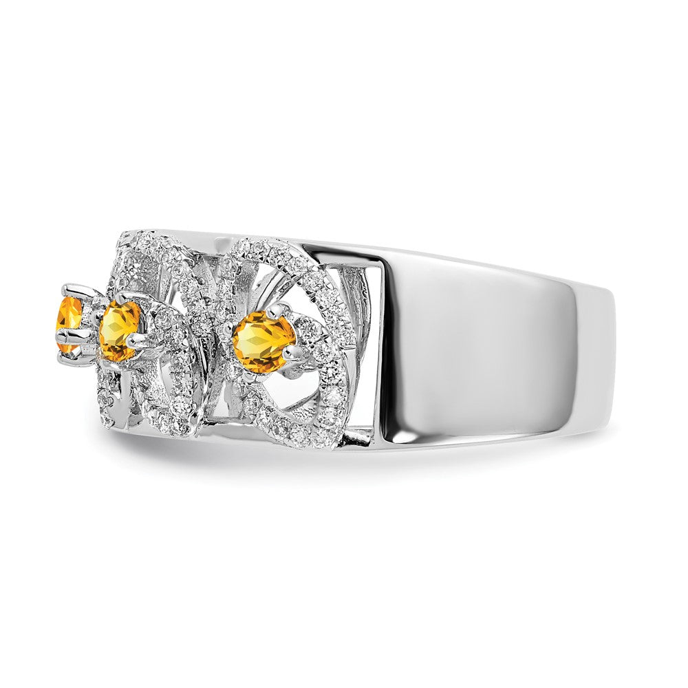 14k White Gold Polished Diamond and Citrine Ring