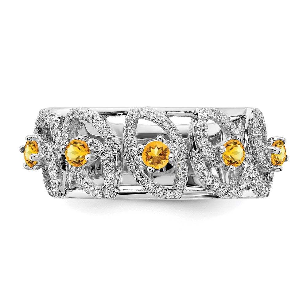 14k White Gold Polished Diamond and Citrine Ring