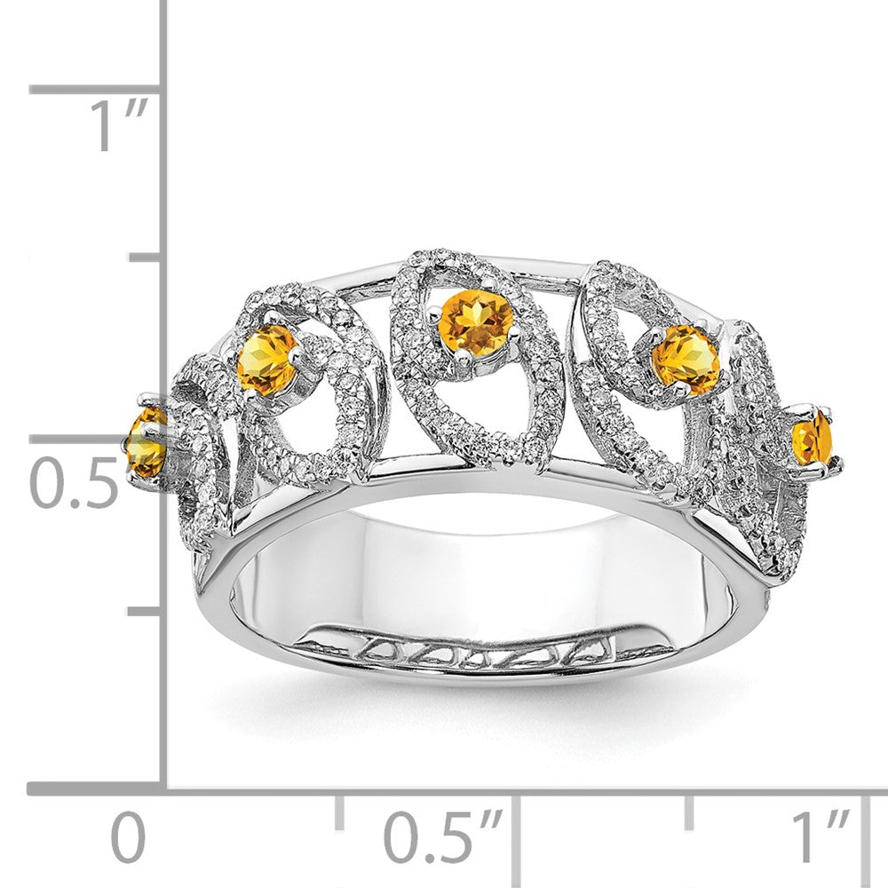 14k White Gold Polished Diamond and Citrine Ring