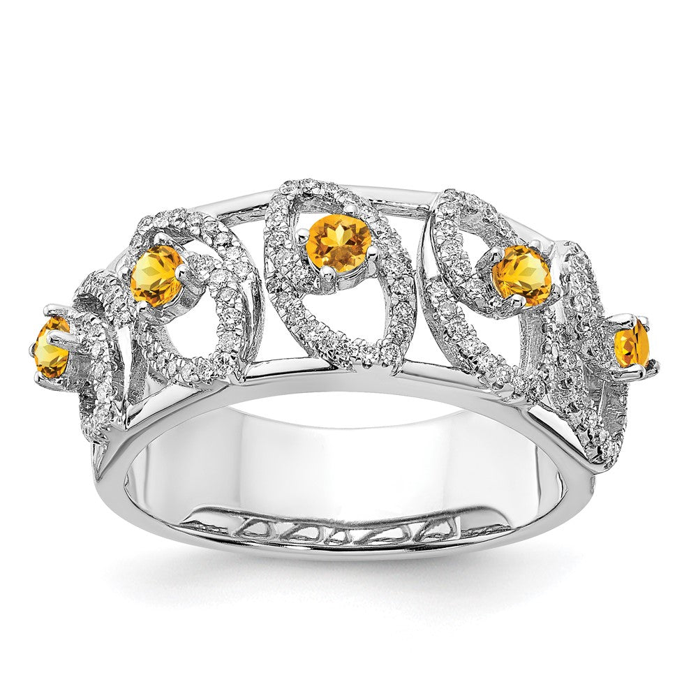 14k White Gold Polished Diamond and Citrine Ring