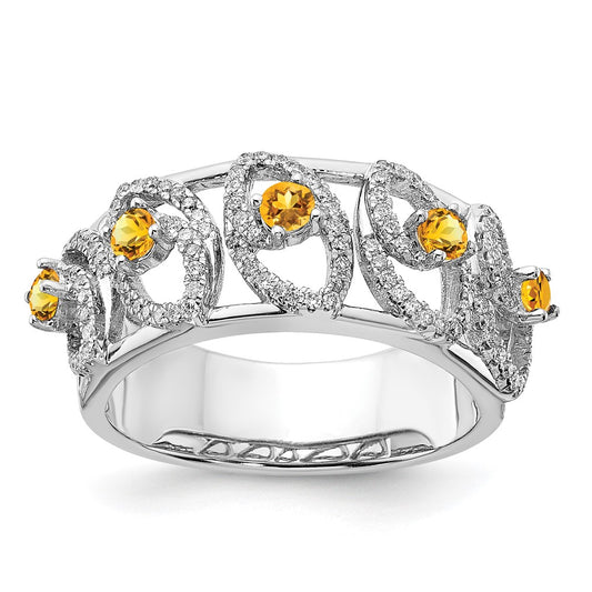 14k White Gold Polished Diamond and Citrine Ring