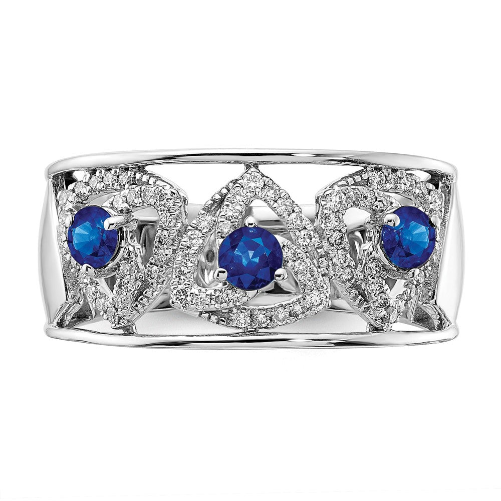 14k White Gold Diamond and Blue Sapphire Triangles Ring