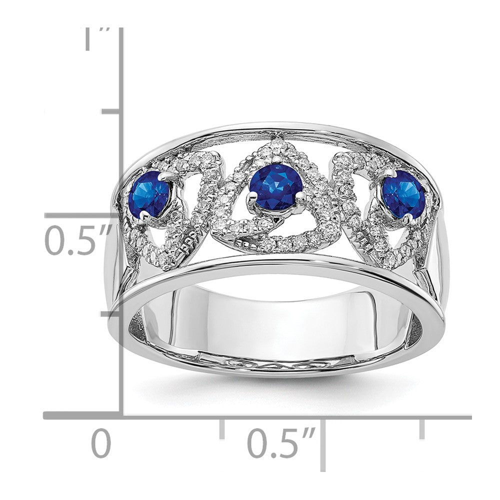14k White Gold Diamond and Blue Sapphire Triangles Ring