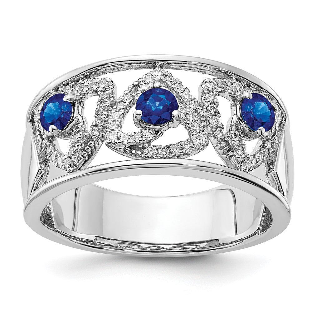 14k White Gold Diamond and Blue Sapphire Triangles Ring