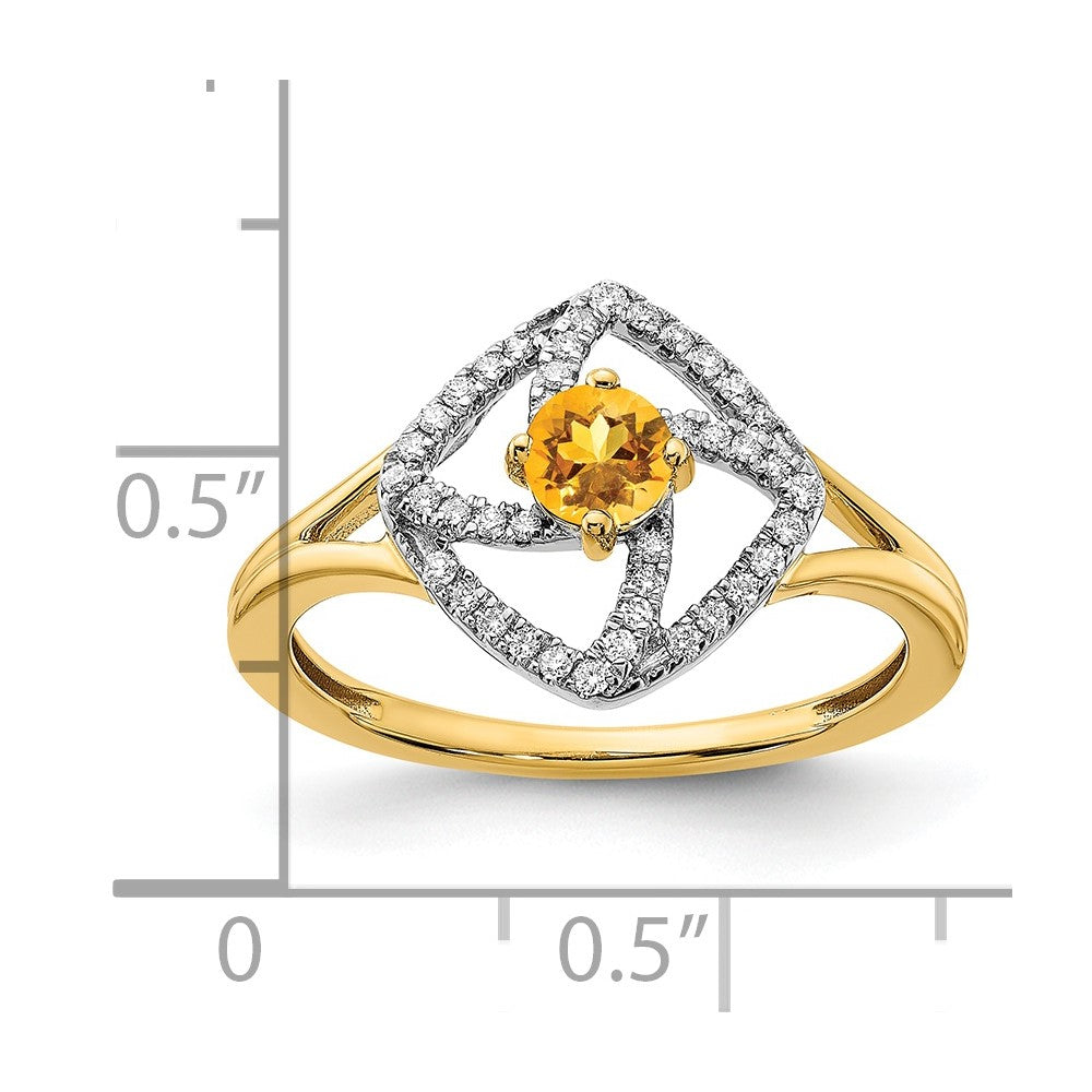 14k Polished Diamond and Citrine Square Ring