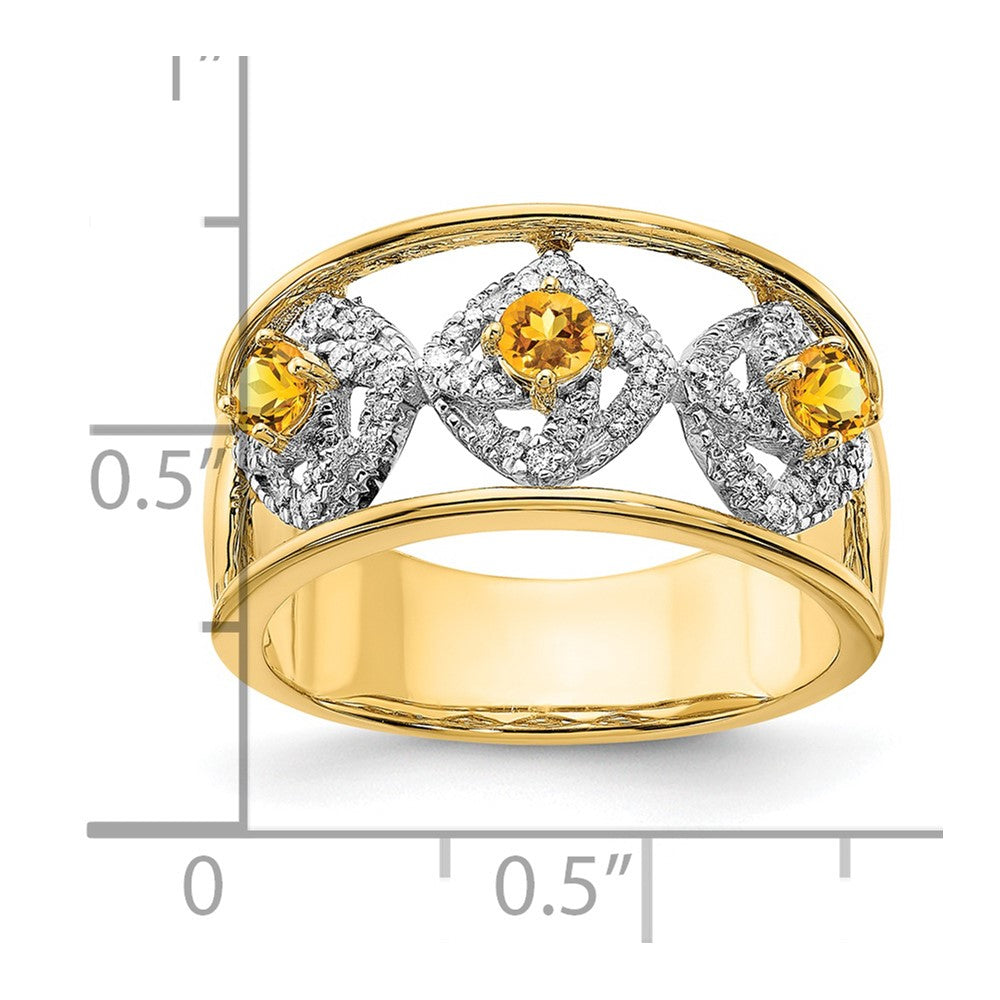 14k Polished Diamond and Citrine Squares Ring