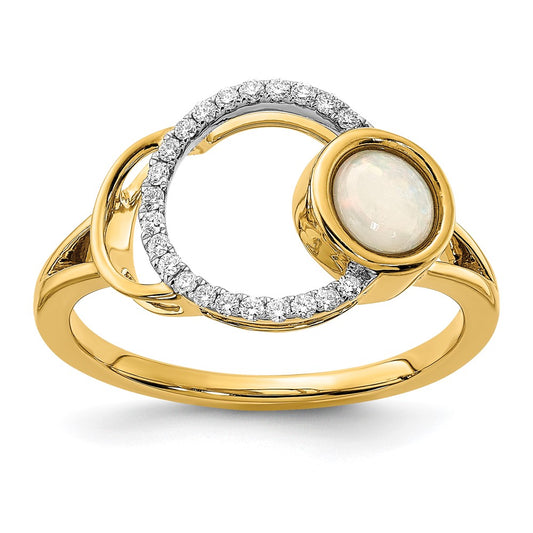 14k Polished Diamond & Opal Circle Ring