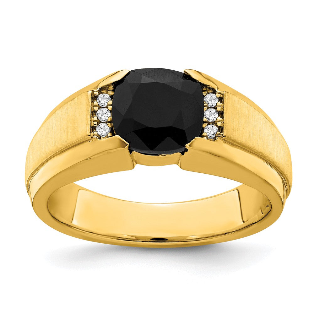 14k Yellow Gold Onyx and Diamond Mens Ring