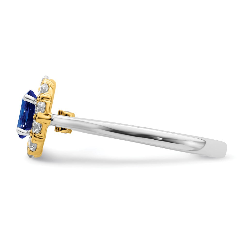 14k Two-tone Sapphire and Diamond Halo Ring