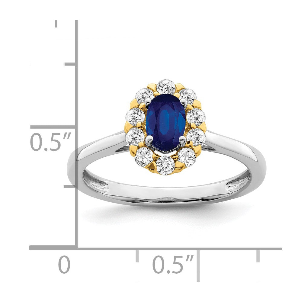 14k Two-tone Sapphire and Diamond Halo Ring