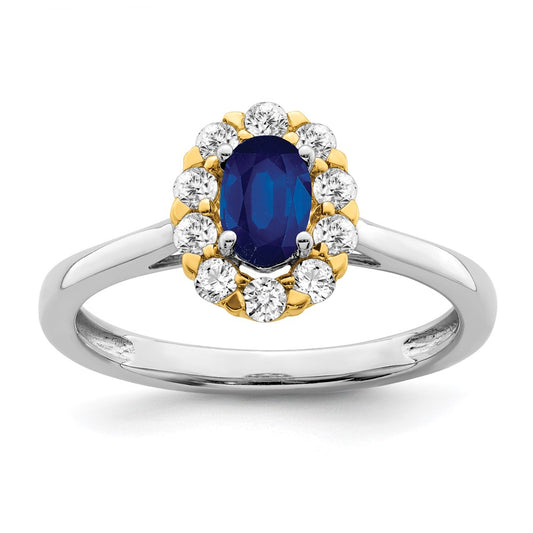 14k Two-tone Sapphire and Diamond Halo Ring