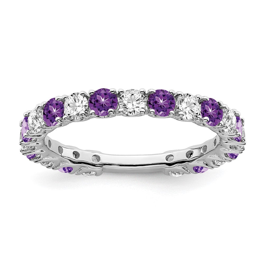 14k White Gold Amethyst and Diamond Band