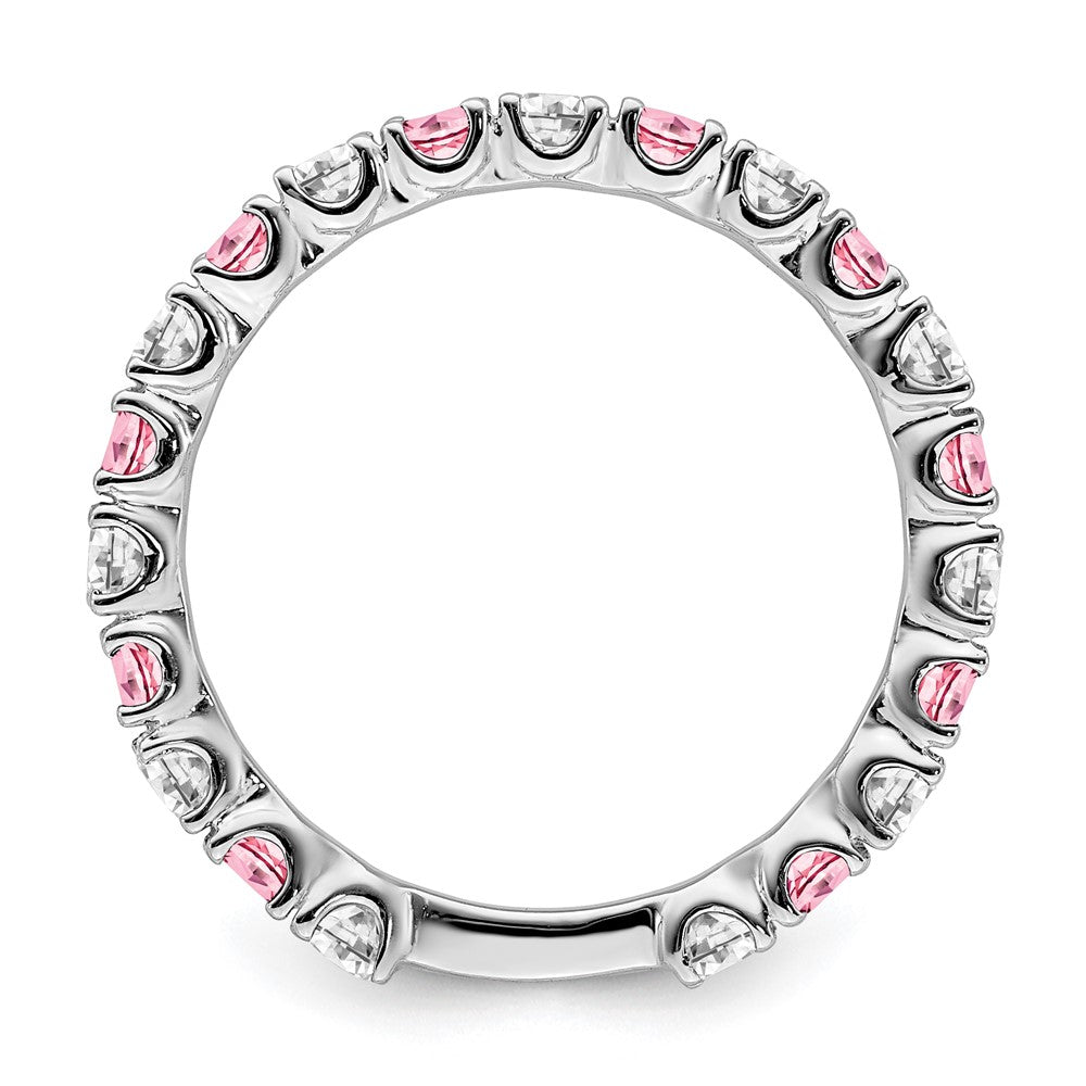 14k White Gold Created Pink Sapphire and Diamond Band
