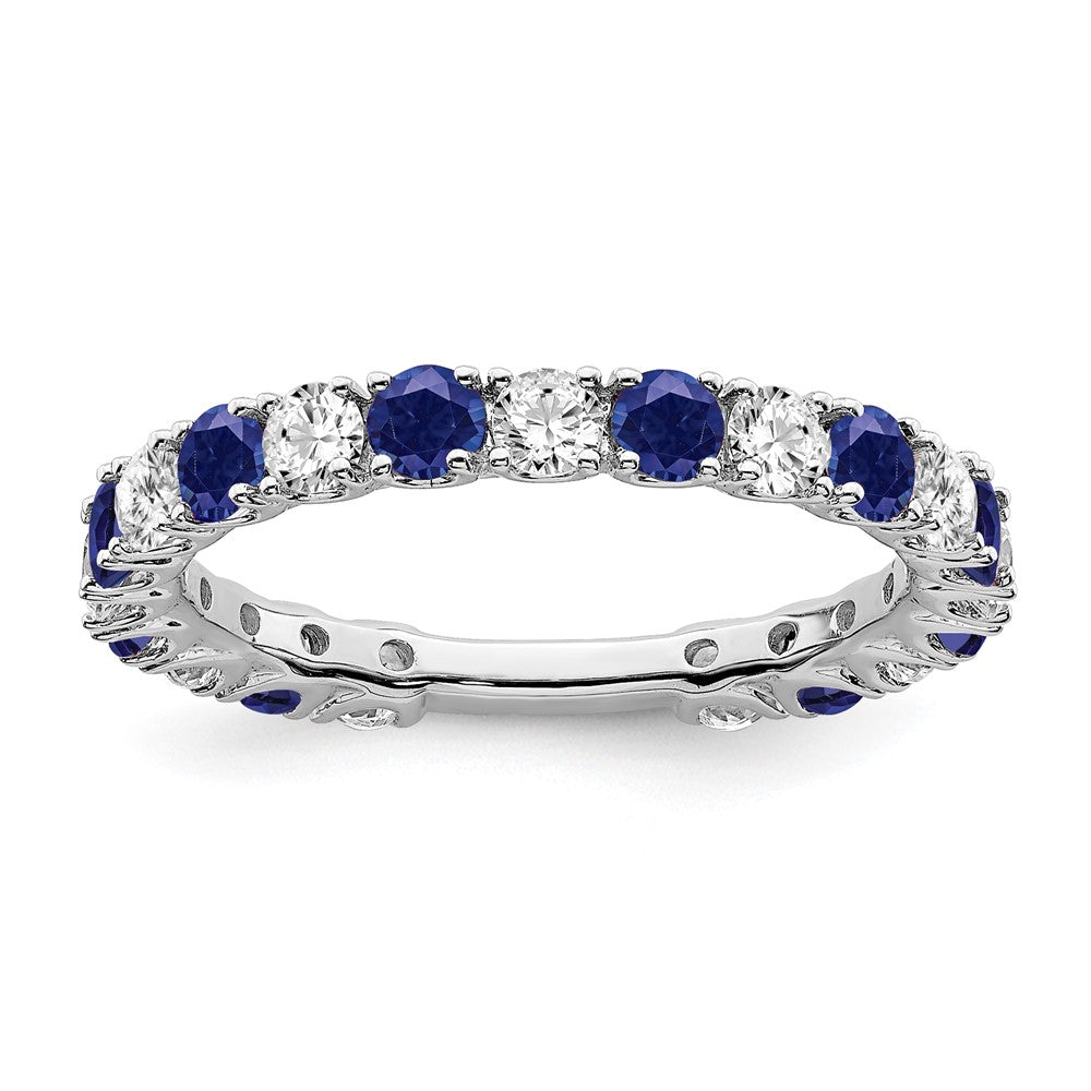 14k White Gold Created Sapphire and Diamond Band