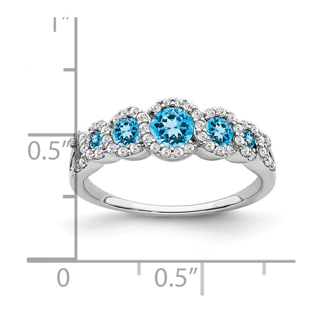 14k White Gold Blue Topaz and Diamond Ring