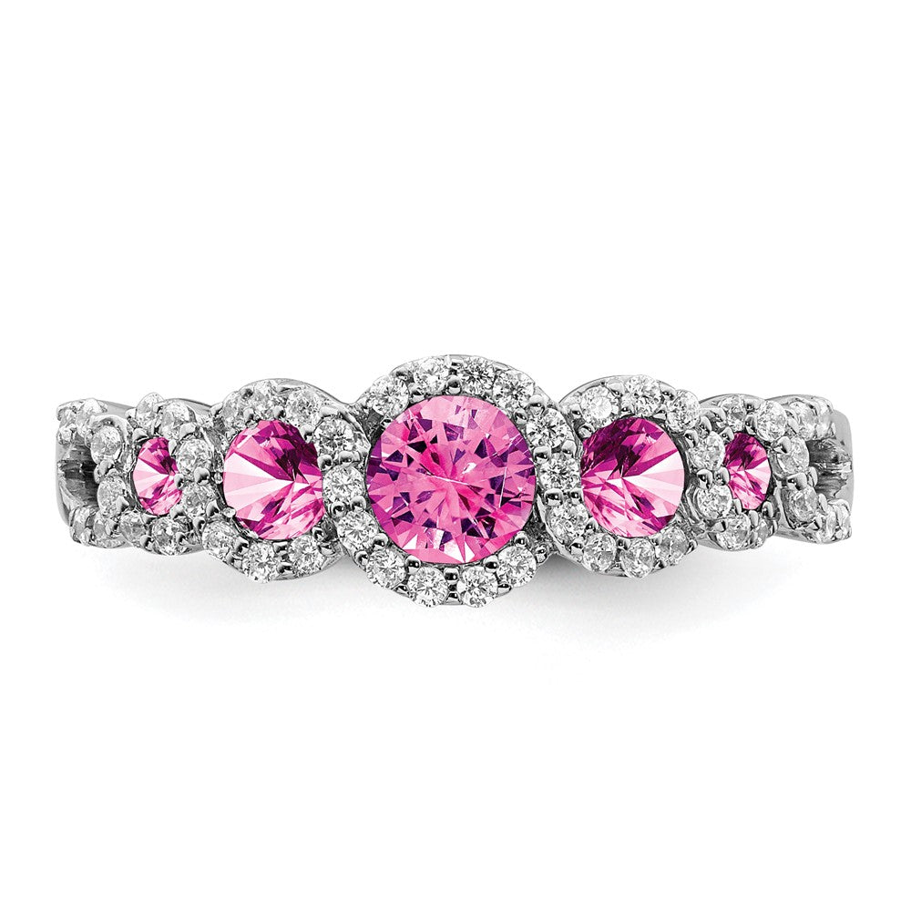 14k White Gold Created Pink Sapphire and Diamond Ring
