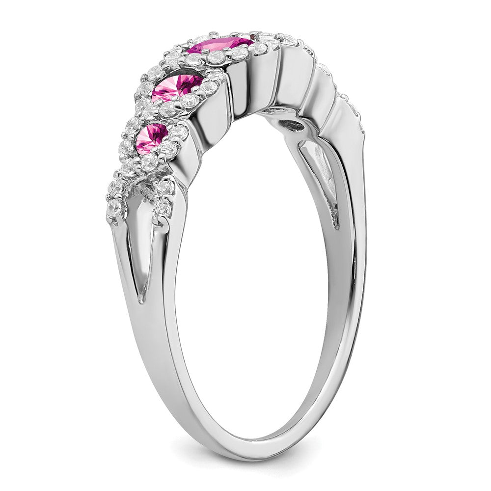 14k White Gold Created Pink Sapphire and Diamond Ring
