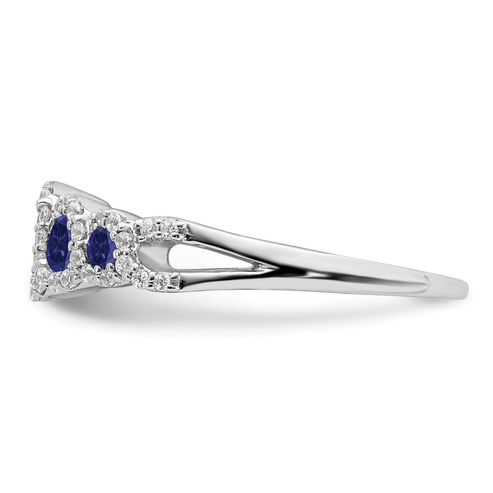 14k White Gold Created Sapphire and Diamond Ring