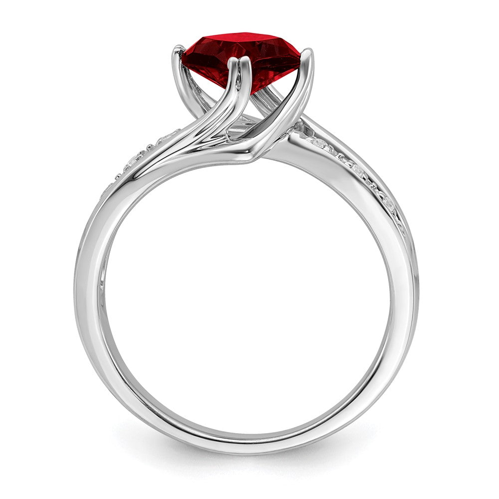 14k White Gold Created Ruby and Diamond Ring