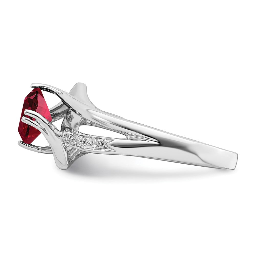 14k White Gold Created Ruby and Diamond Ring