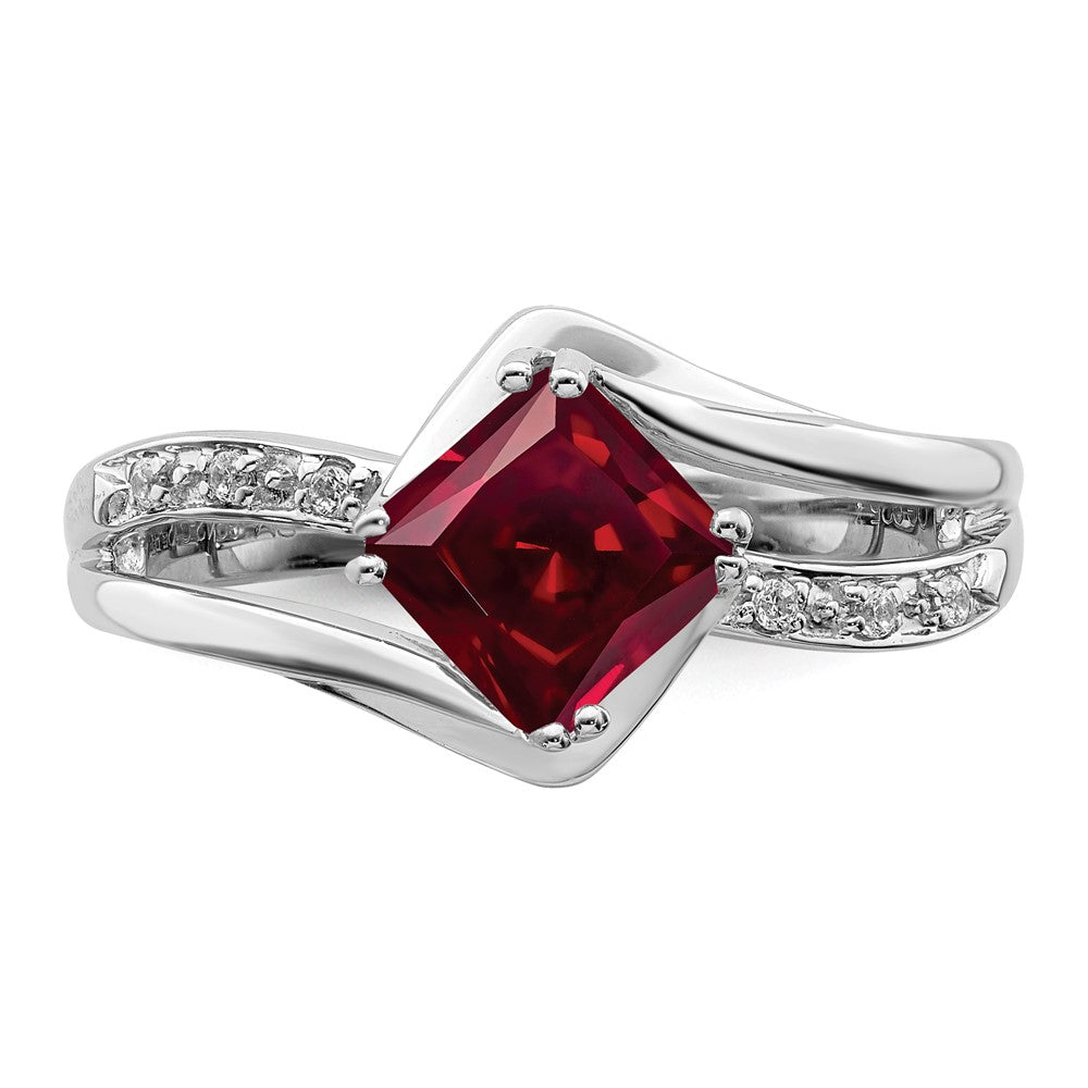 14k White Gold Created Ruby and Diamond Ring