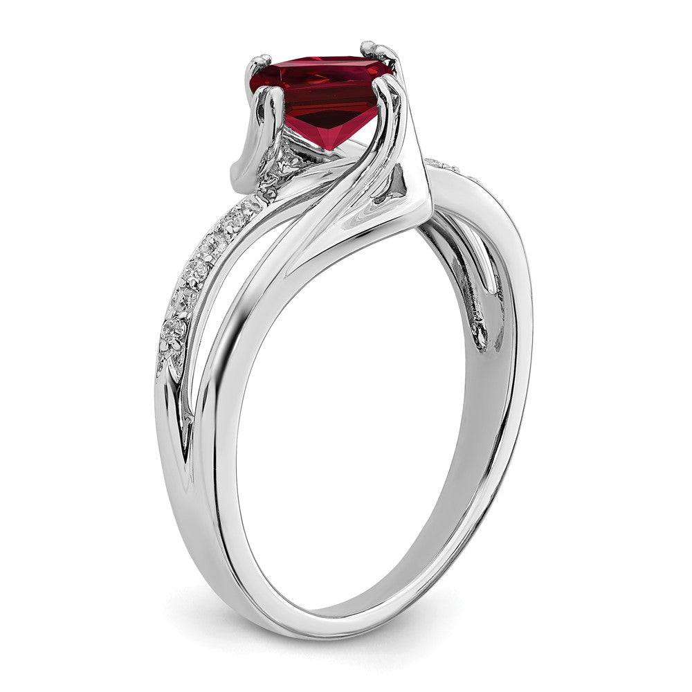 14k White Gold Created Ruby and Diamond Ring