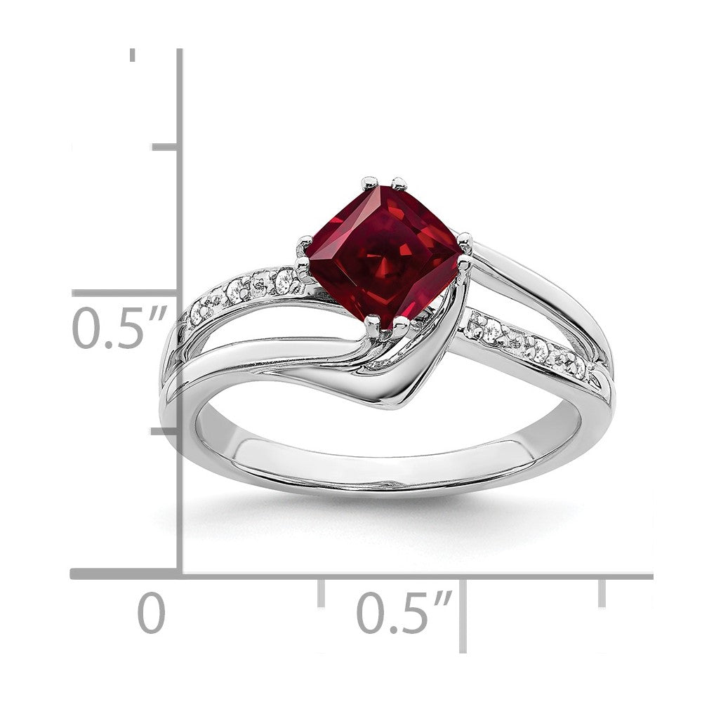 14k White Gold Created Ruby and Diamond Ring